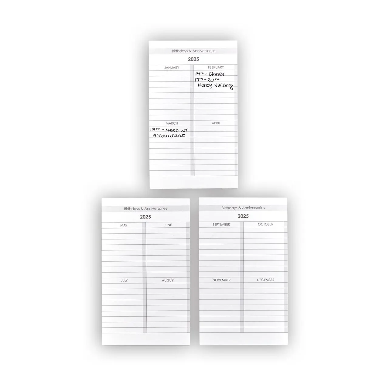 2025 Weekly and Monthly 3 x 5 Calendar Cards (set of 76)