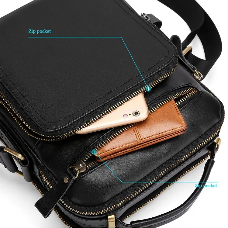 6028 Multifunctional Fashion Top-grain Leather Messenger Bag Casual Men Shoulder Bag (Coffee)