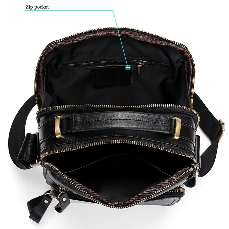 6028 Multifunctional Fashion Top-grain Leather Messenger Bag Casual Men Shoulder Bag (Coffee)