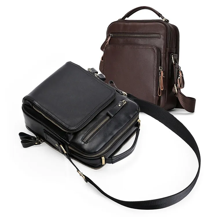 6028 Multifunctional Fashion Top-grain Leather Messenger Bag Casual Men Shoulder Bag (Coffee)