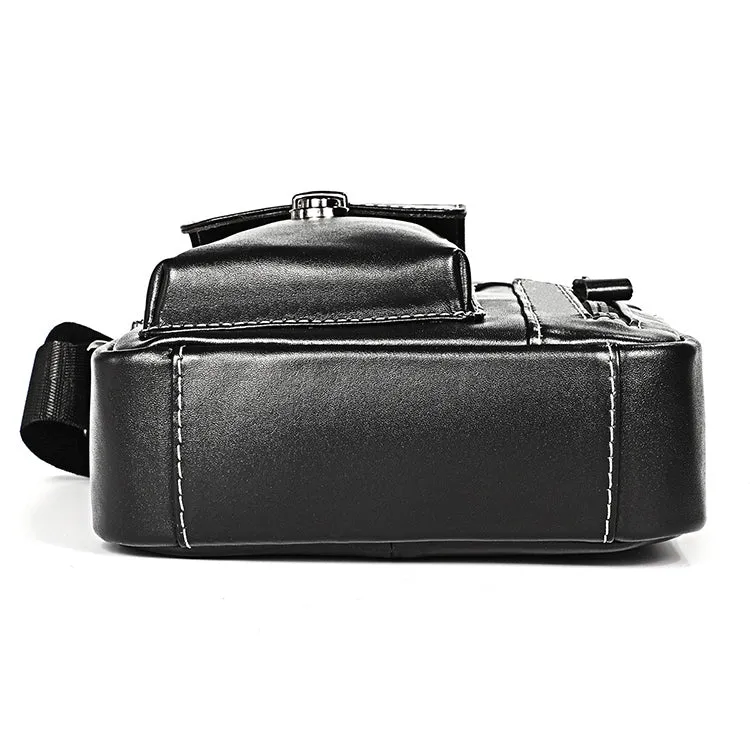 6029 Multifunctional Fashion Top-grain Leather Messenger Bag Casual Men Shoulder Bag (Black)