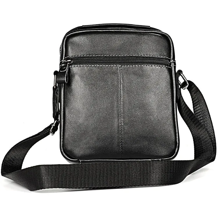 6029 Multifunctional Fashion Top-grain Leather Messenger Bag Casual Men Shoulder Bag (Black)