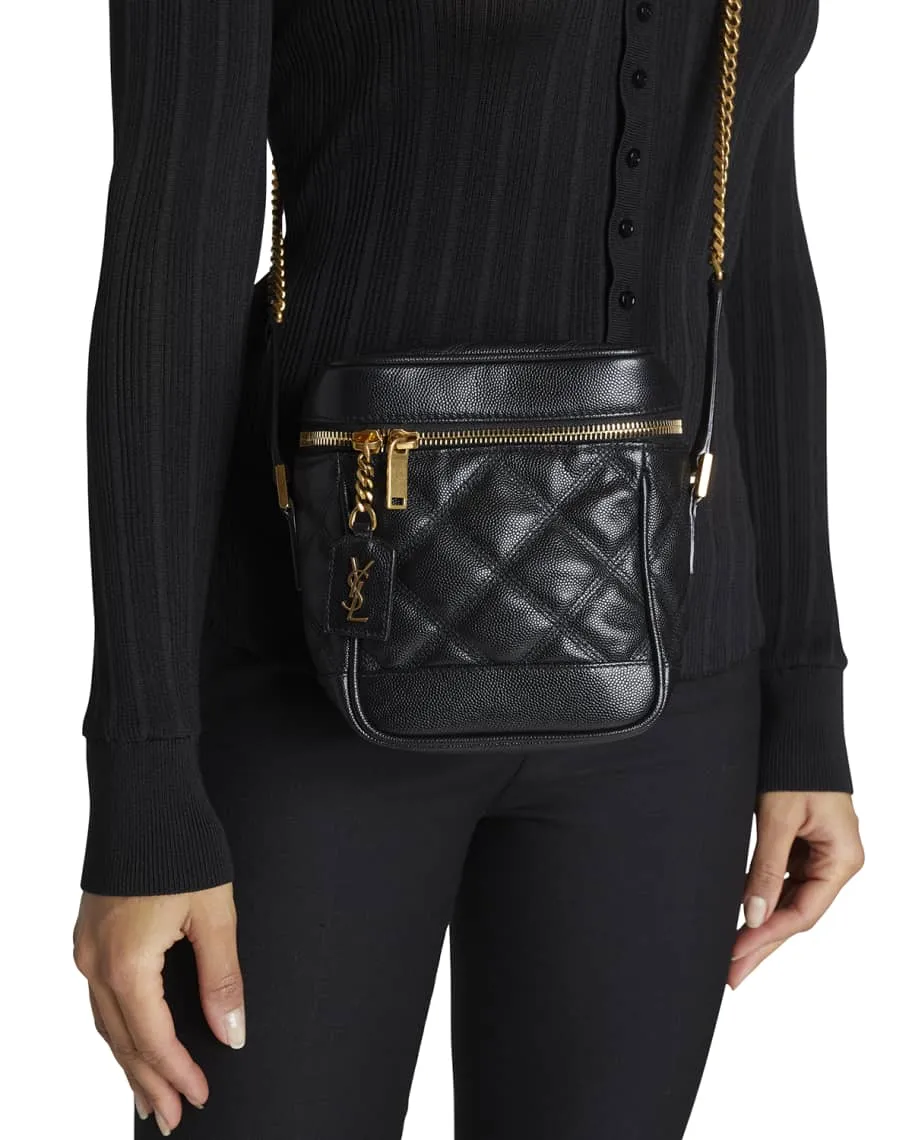 80s Saint Laurent Vanity Grain de Poudre Quilted Shoulder Bag