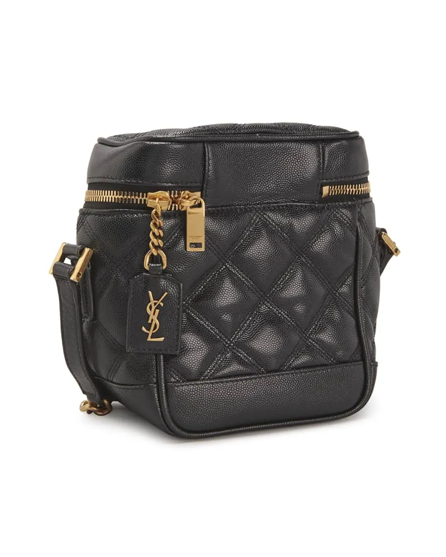 80s Saint Laurent Vanity Grain de Poudre Quilted Shoulder Bag