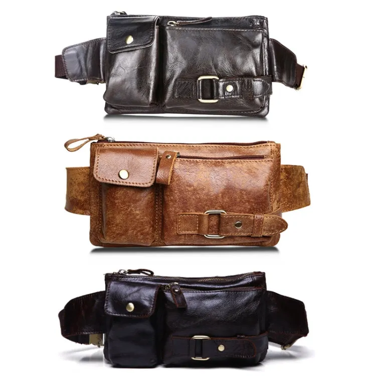 8135 Men Outdoor Sports Multifunctional Cowhide Leather Waist Bag(Dark Coffee Oil)