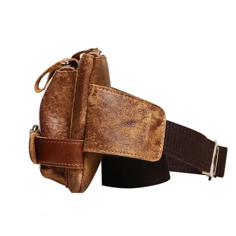 8135 Men Outdoor Sports Multifunctional Cowhide Leather Waist Bag(Dark Coffee Oil)