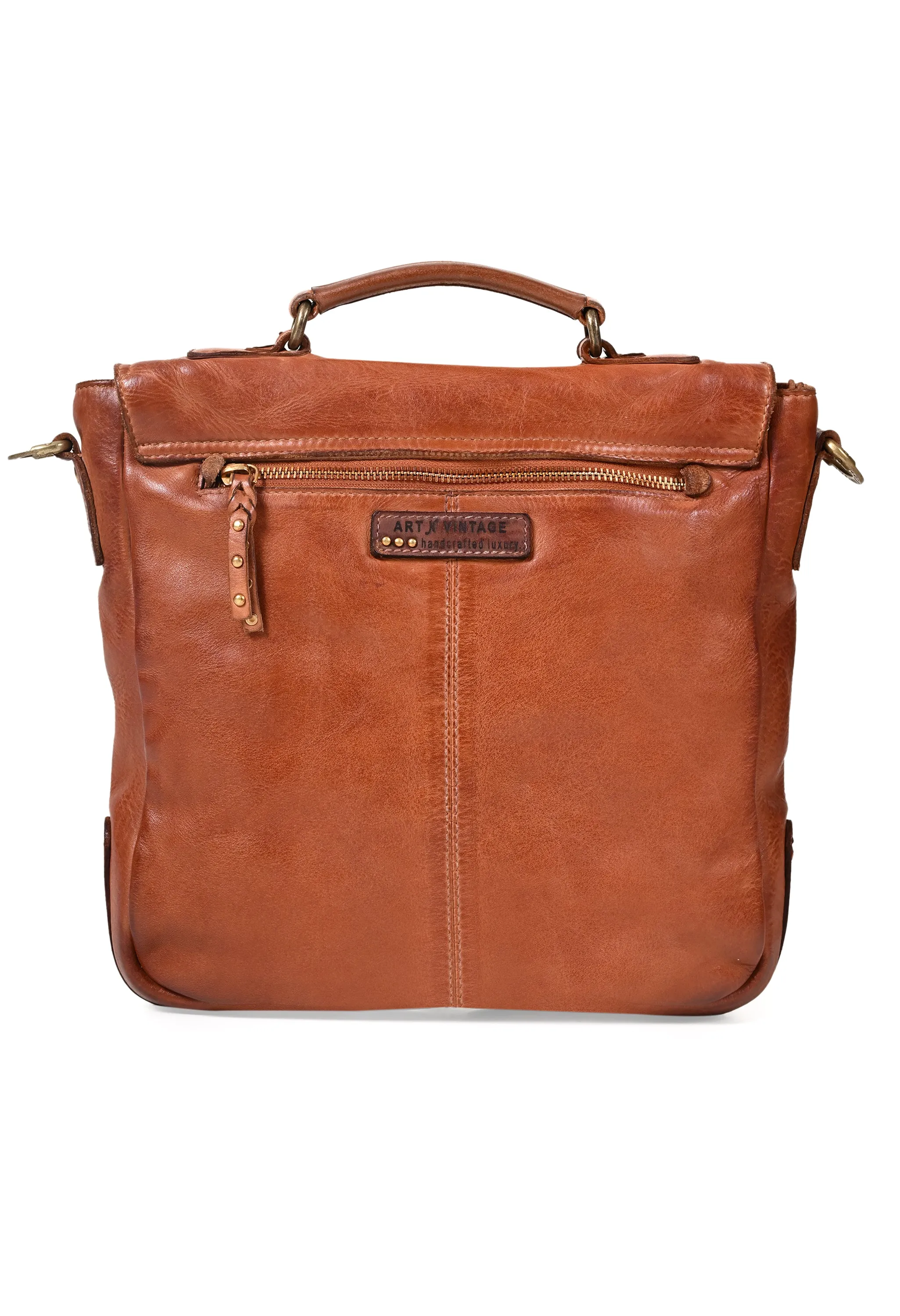 Art N Vintage Nathan: Real Leather Tan Crossbody Bag