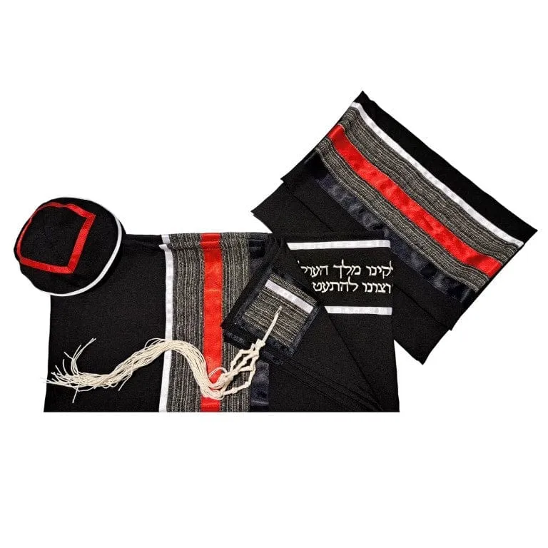 Black Tallit for Men with Red, Bar Mitzvah Tallit Prayer Shawl Tzitzit