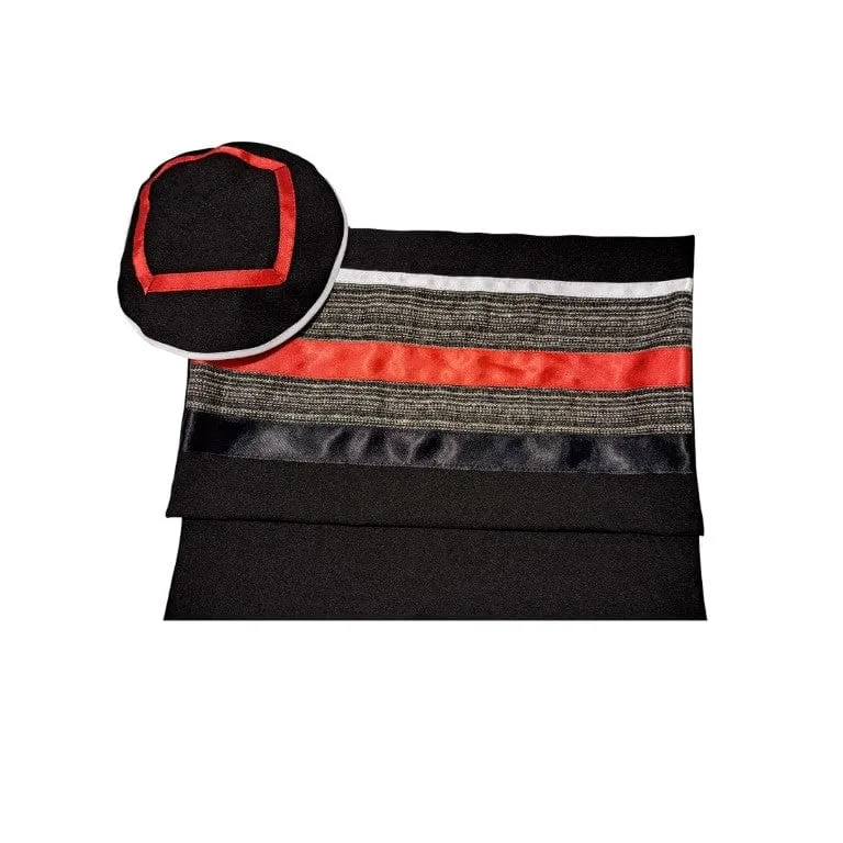 Black Tallit for Men with Red, Bar Mitzvah Tallit Prayer Shawl Tzitzit