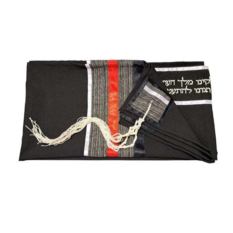 Black Tallit for Men with Red, Bar Mitzvah Tallit Prayer Shawl Tzitzit