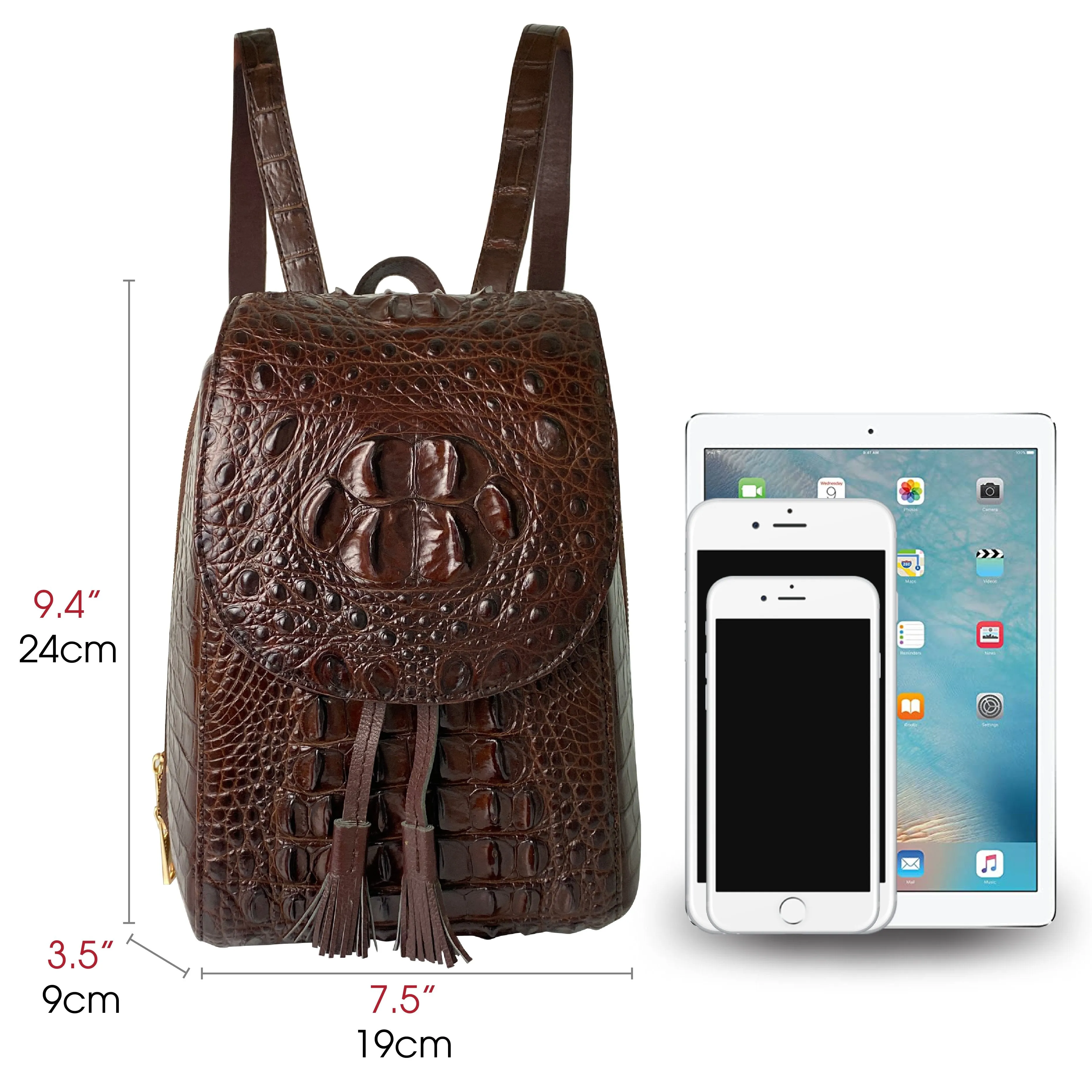 Brown Alligator Leather Backpack Rucksack Women, Small Unique Bag Christmas Gift For Women