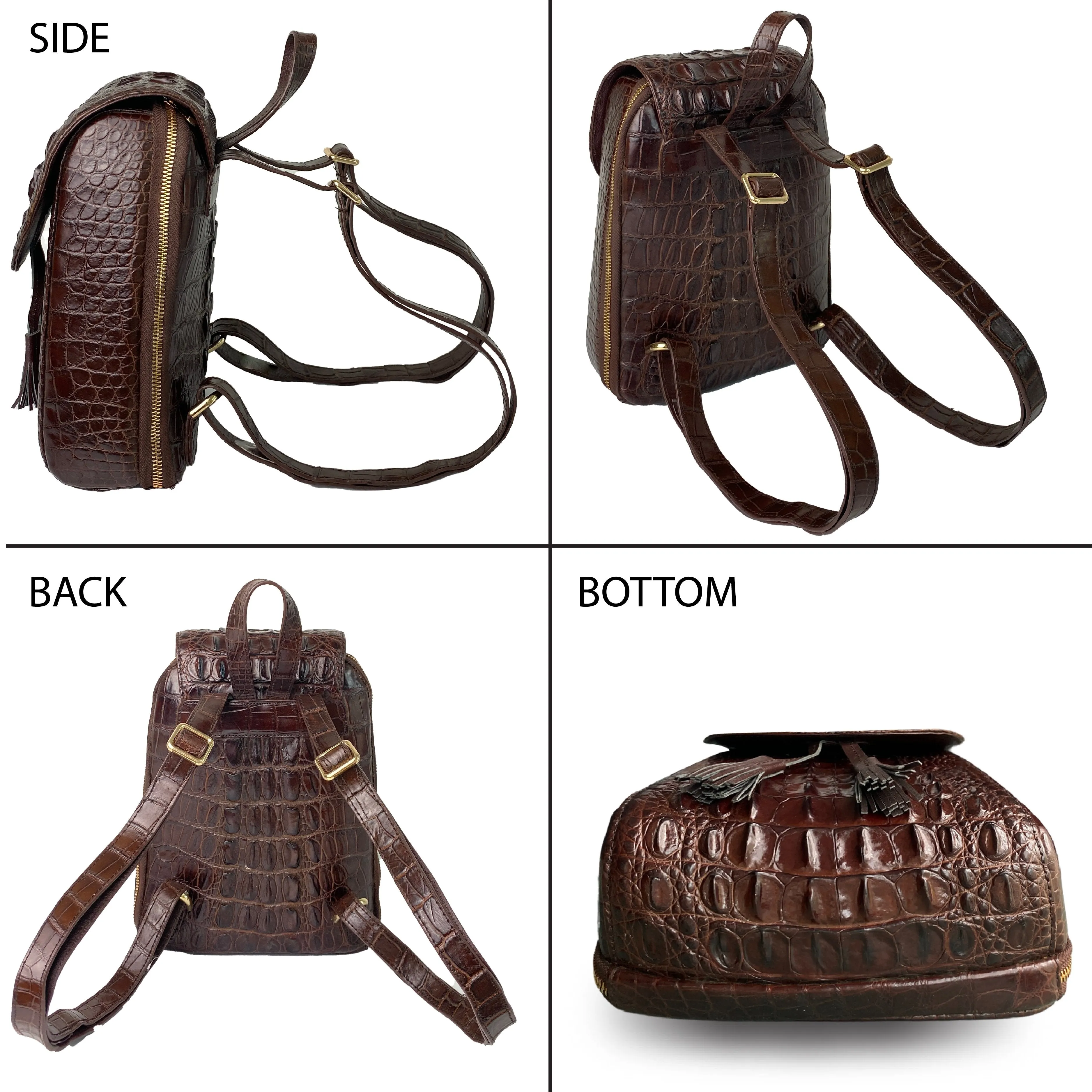 Brown Alligator Leather Backpack Rucksack Women, Small Unique Bag Christmas Gift For Women