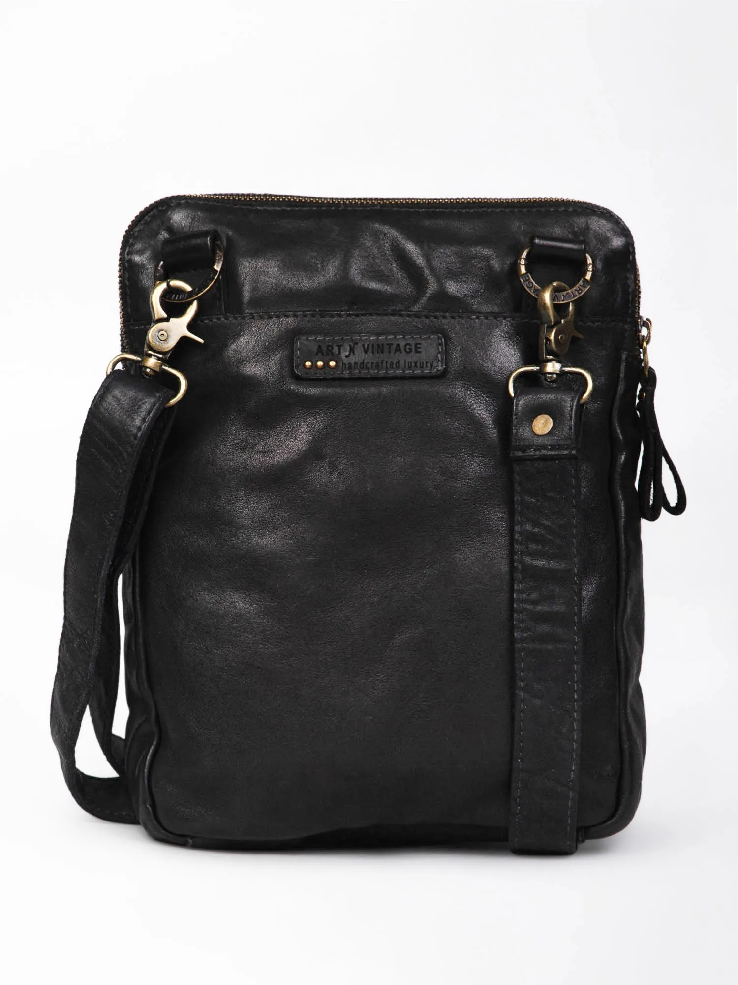 Brown Leather Washed Look Crossbody Bag