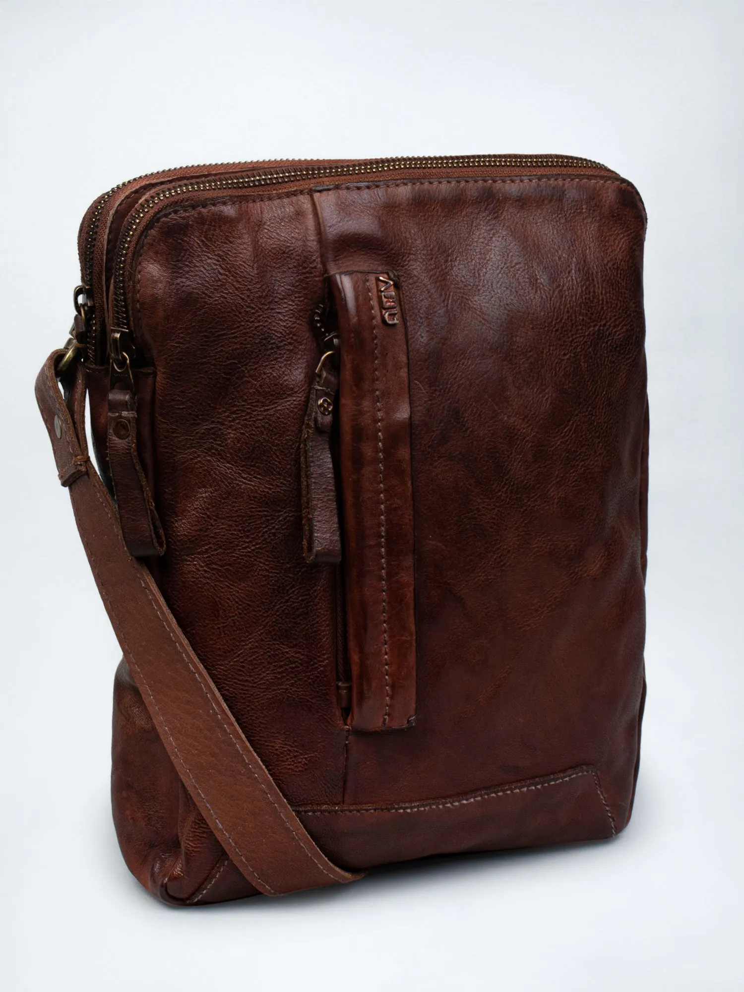 Brown Leather Washed Look Crossbody Bag