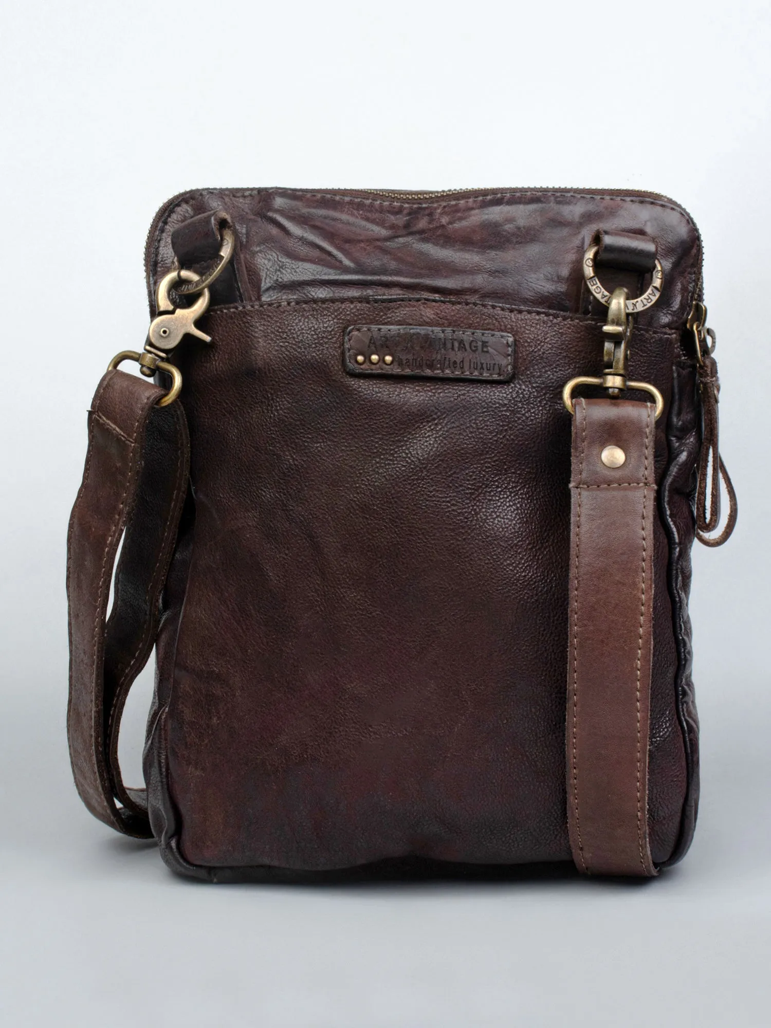 Brown Leather Washed Look Crossbody Bag