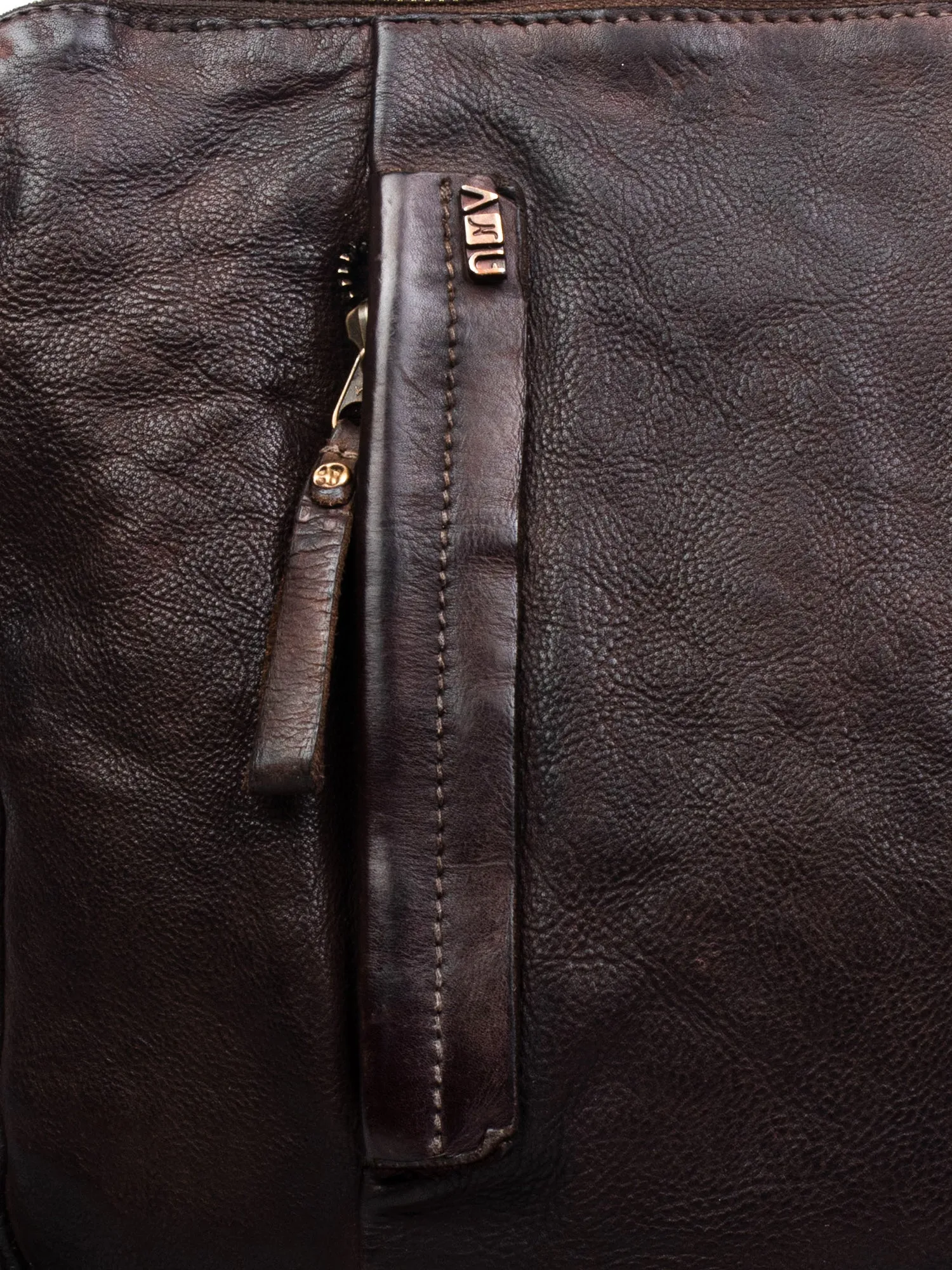 Brown Leather Washed Look Crossbody Bag