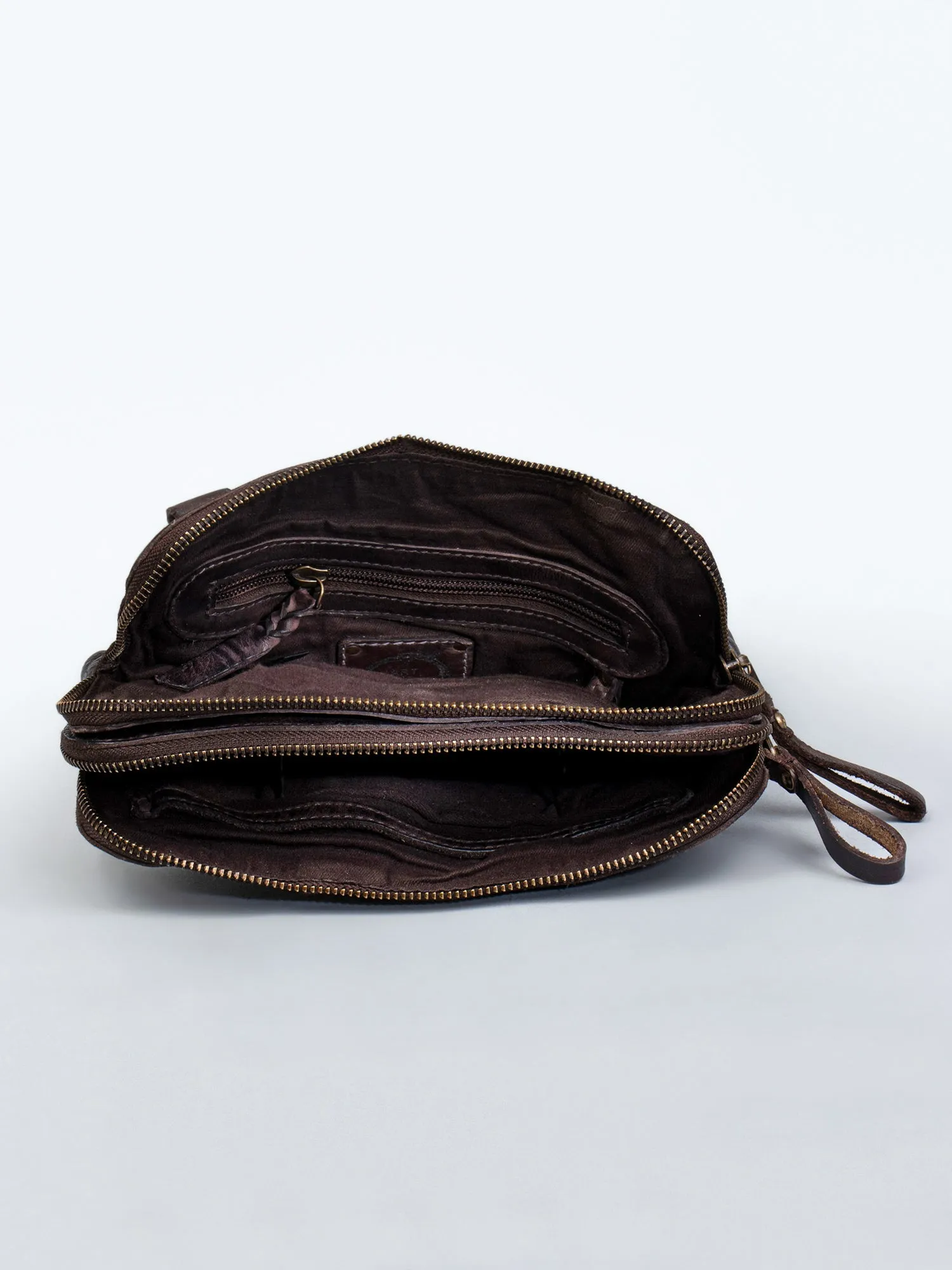 Brown Leather Washed Look Crossbody Bag