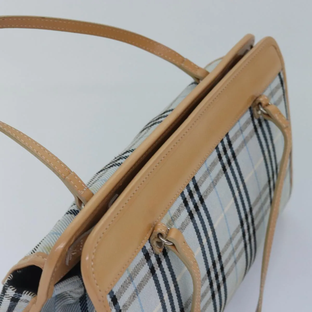 BURBERRY Nova Check Blue Label Hand Bag Canvas Light Blue Beige  87639