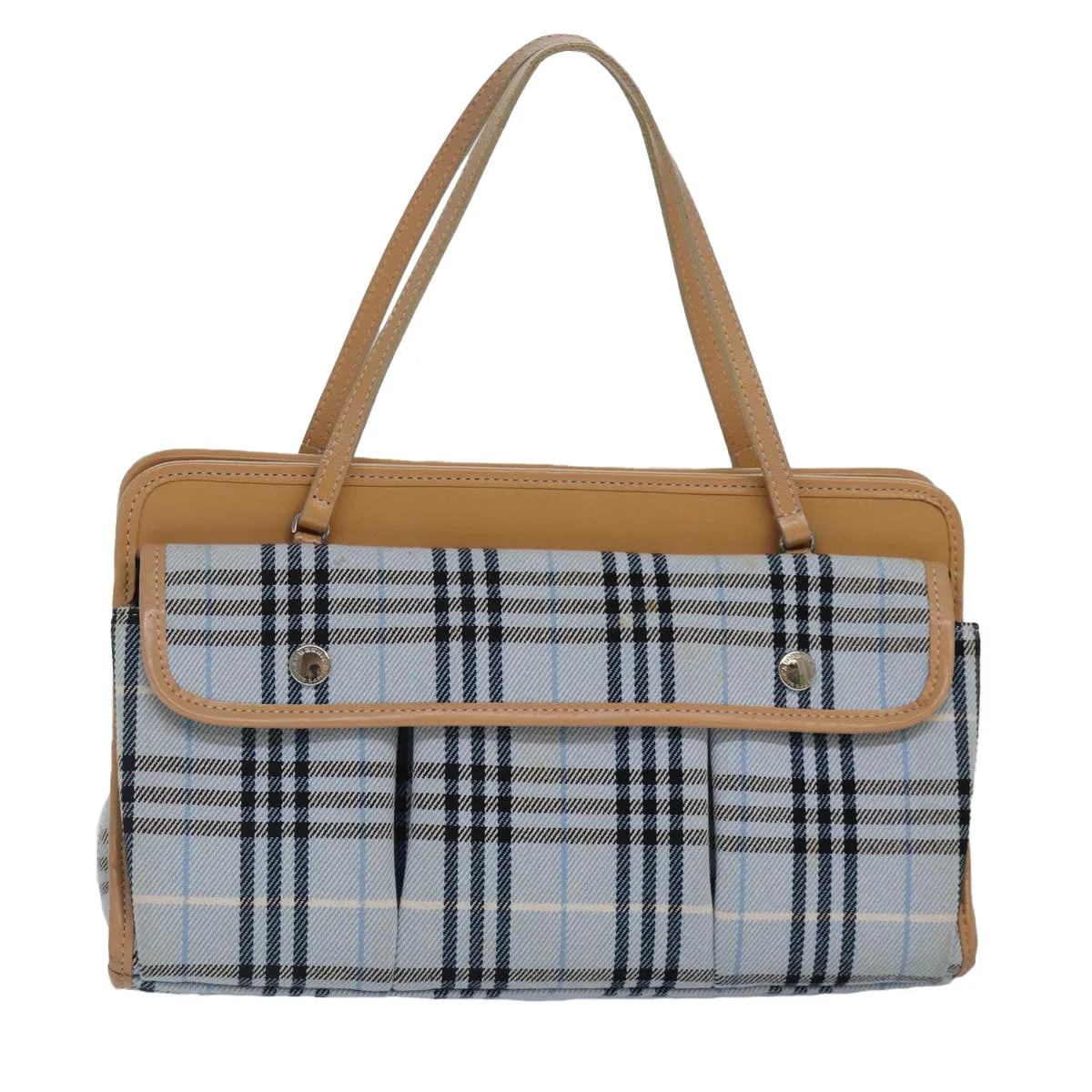 BURBERRY Nova Check Blue Label Hand Bag Canvas Light Blue Beige  87639