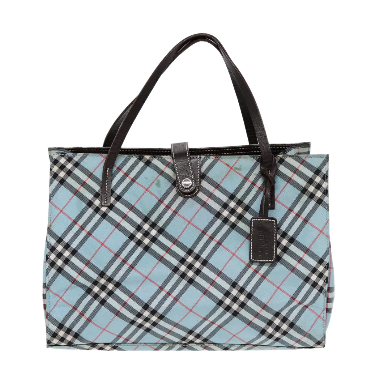 BURBERRY Nova Check Blue Label Hand Bag Nylon Beige Silver  86170