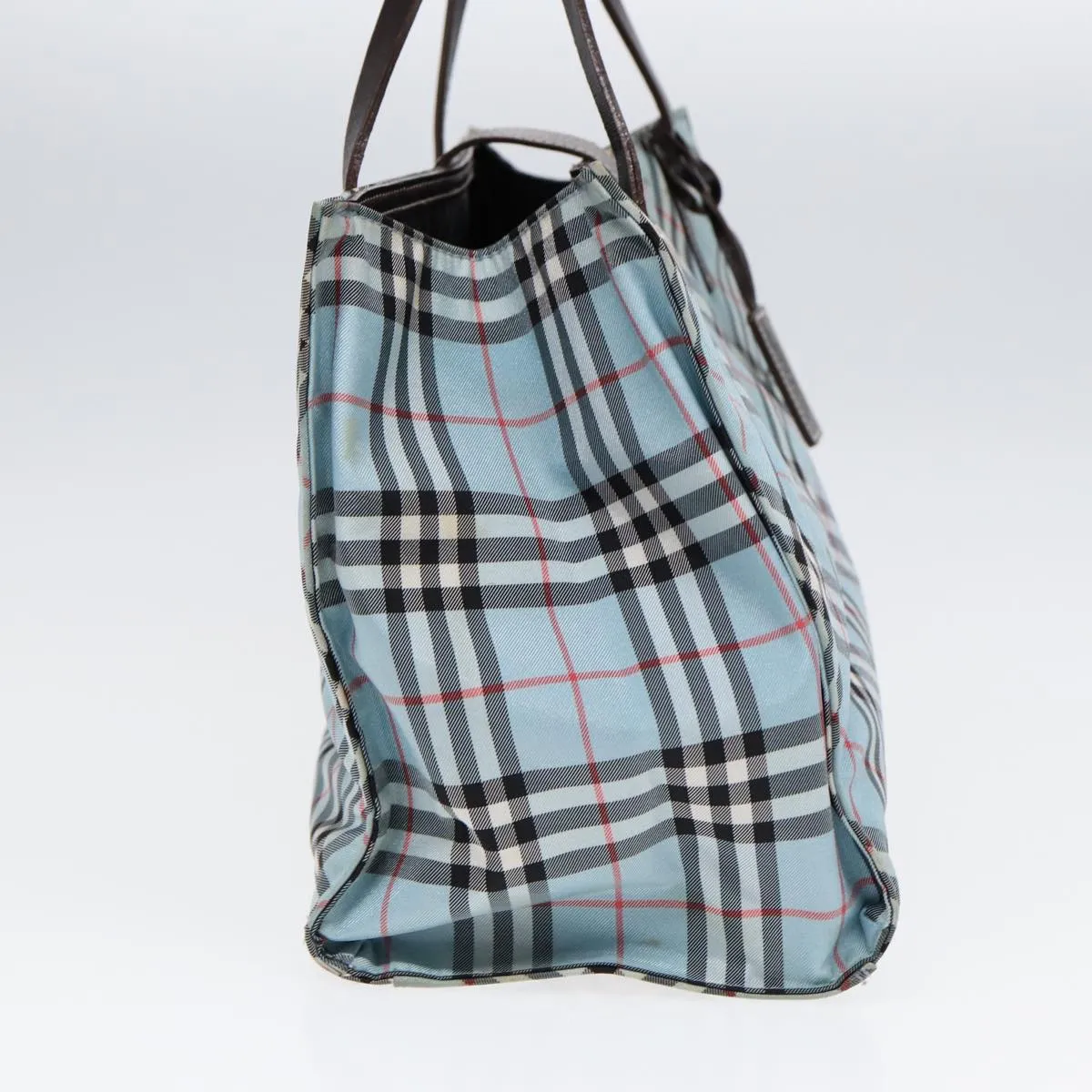 BURBERRY Nova Check Blue Label Hand Bag Nylon Beige Silver  86170