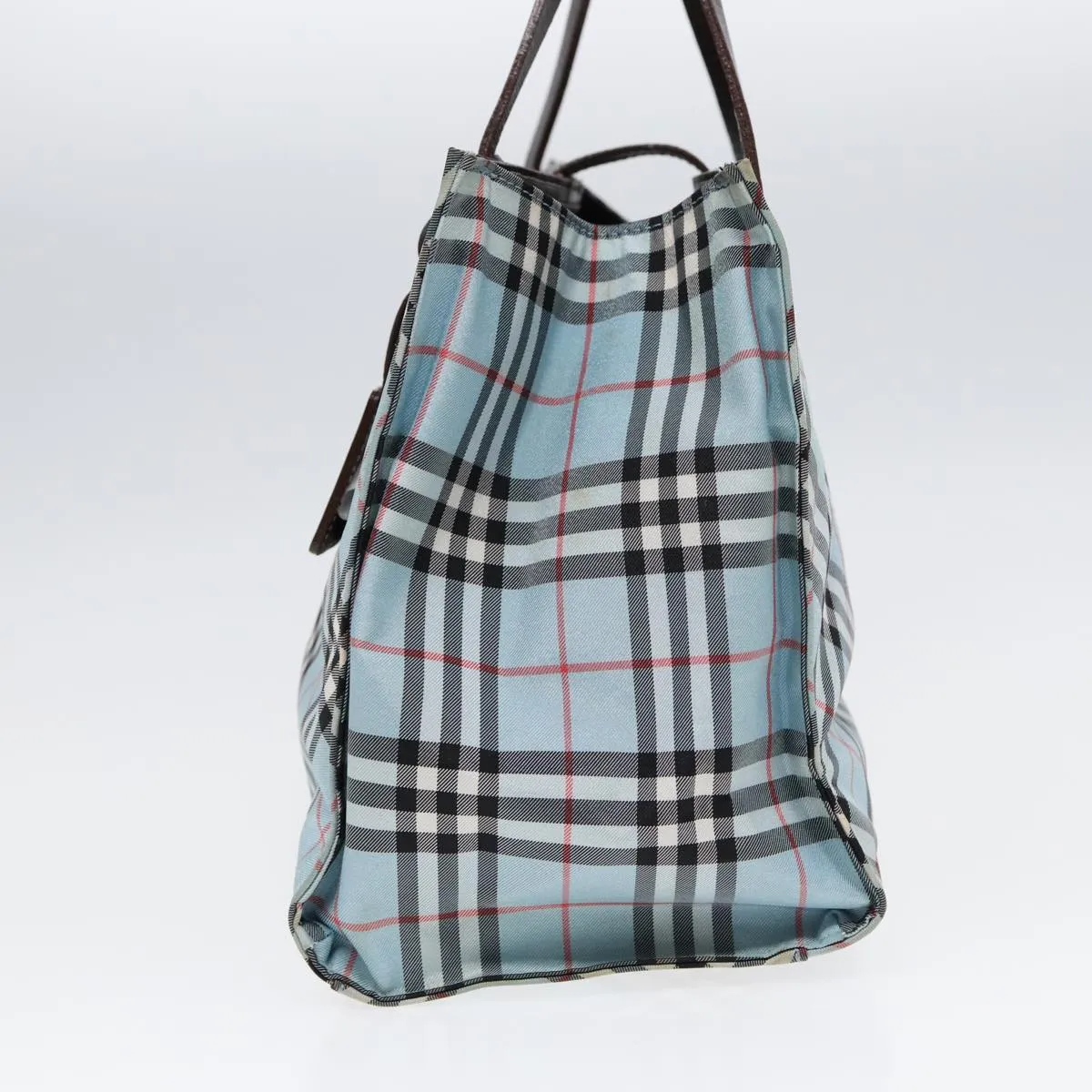 BURBERRY Nova Check Blue Label Hand Bag Nylon Beige Silver  86170