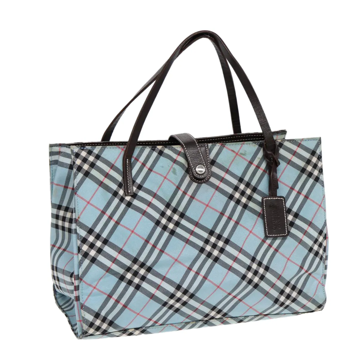 BURBERRY Nova Check Blue Label Hand Bag Nylon Beige Silver  86170