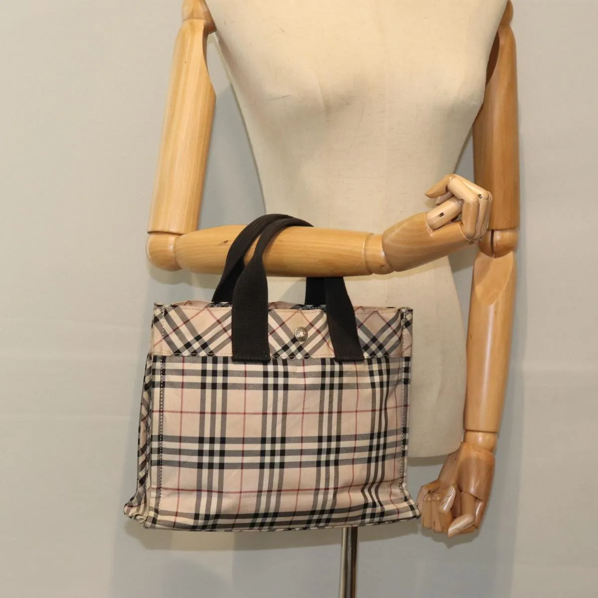 BURBERRY Nova Check Blue Label Hand Bag Nylon Beige  yb584