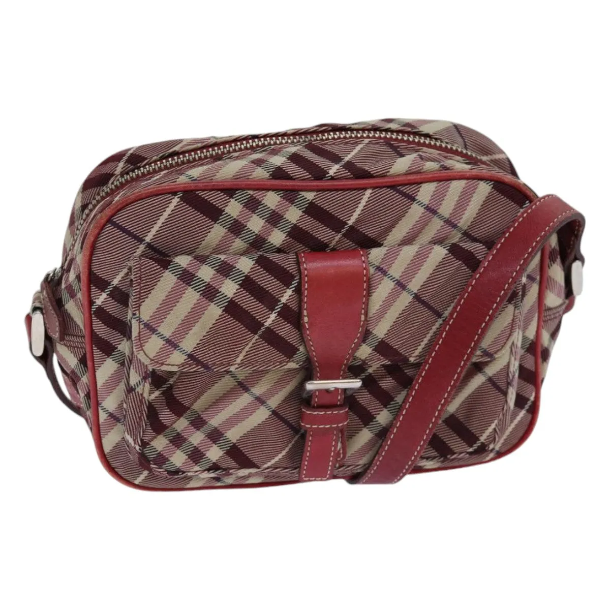 BURBERRY Nova Check Blue Label Shoulder Bag Red Silver  ti1923