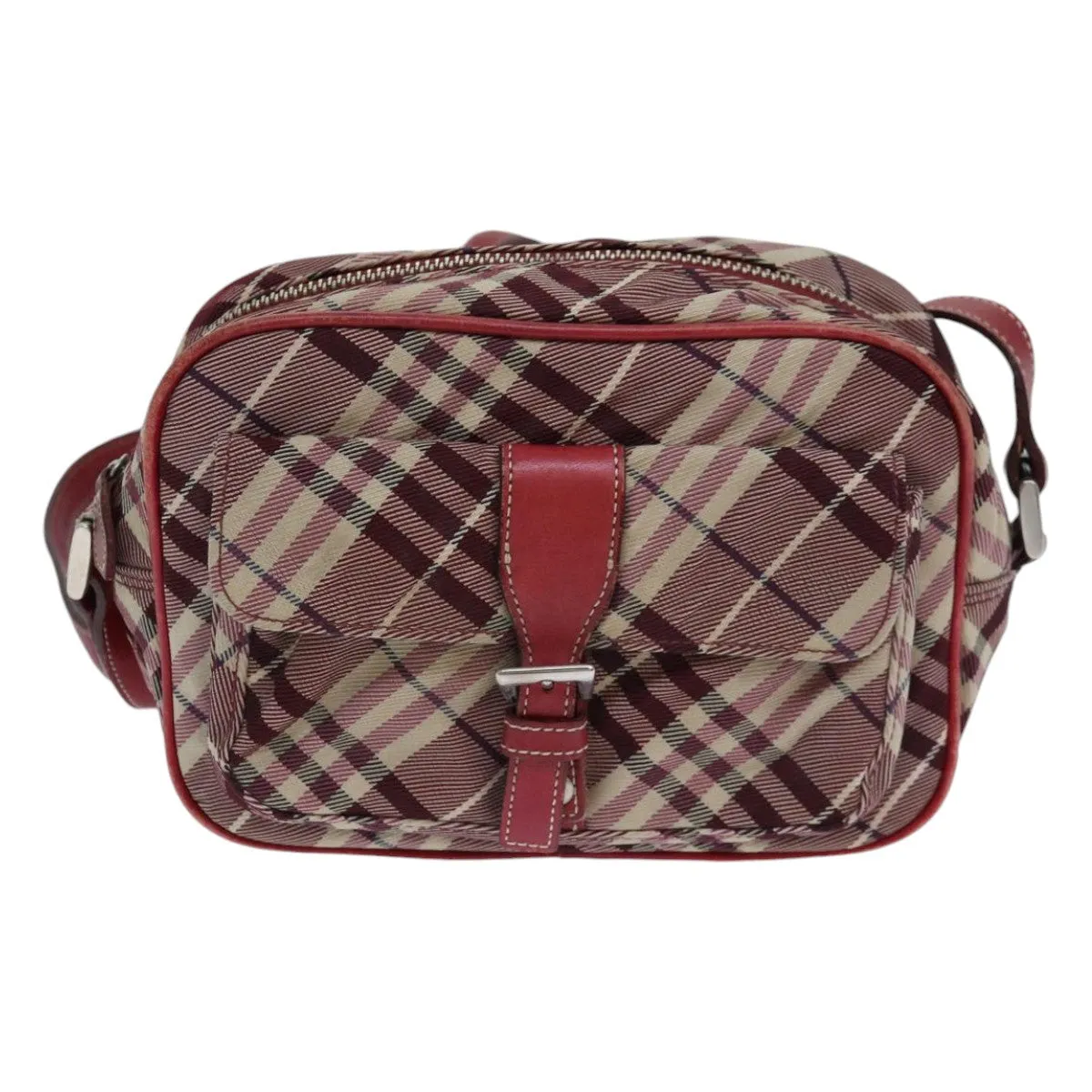 BURBERRY Nova Check Blue Label Shoulder Bag Red Silver  ti1923