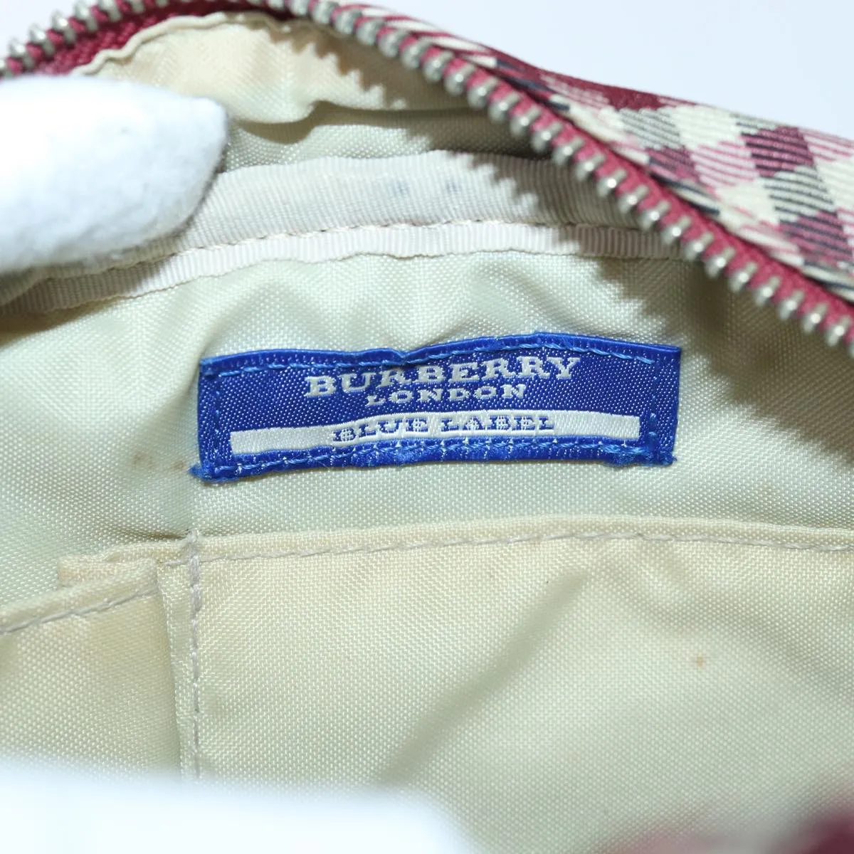 BURBERRY Nova Check Blue Label Shoulder Bag Red Silver  ti1923