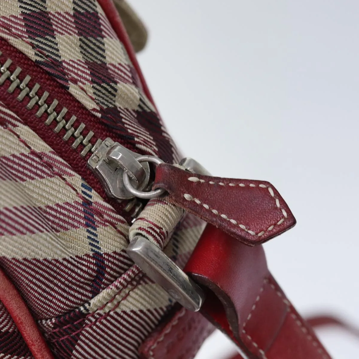 BURBERRY Nova Check Blue Label Shoulder Bag Red Silver  ti1923