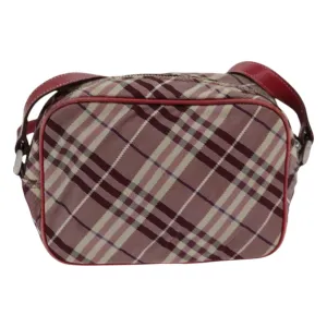 BURBERRY Nova Check Blue Label Shoulder Bag Red Silver  ti1923