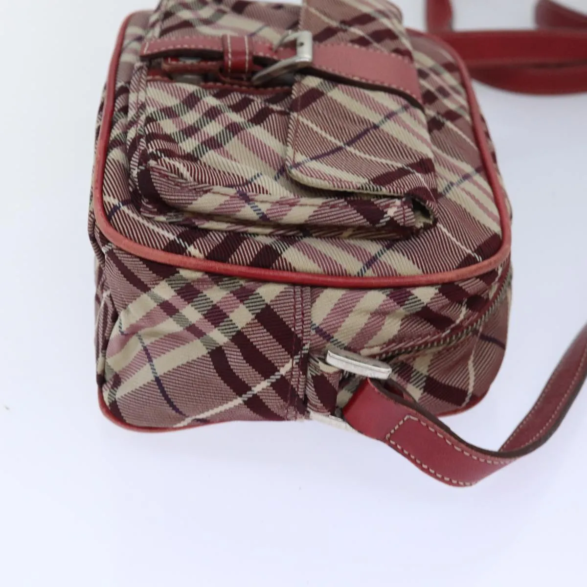 BURBERRY Nova Check Blue Label Shoulder Bag Red Silver  ti1923