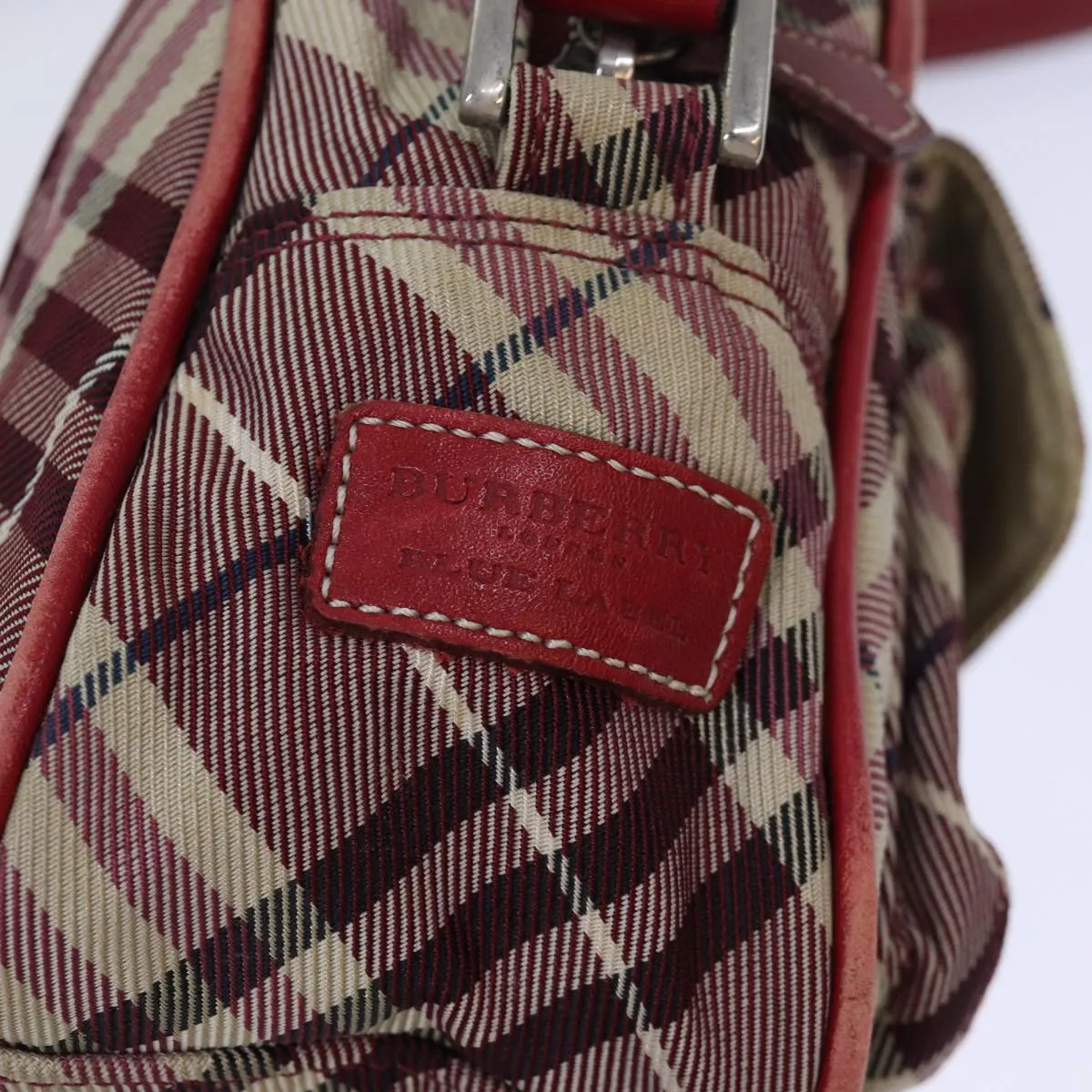 BURBERRY Nova Check Blue Label Shoulder Bag Red Silver  ti1923