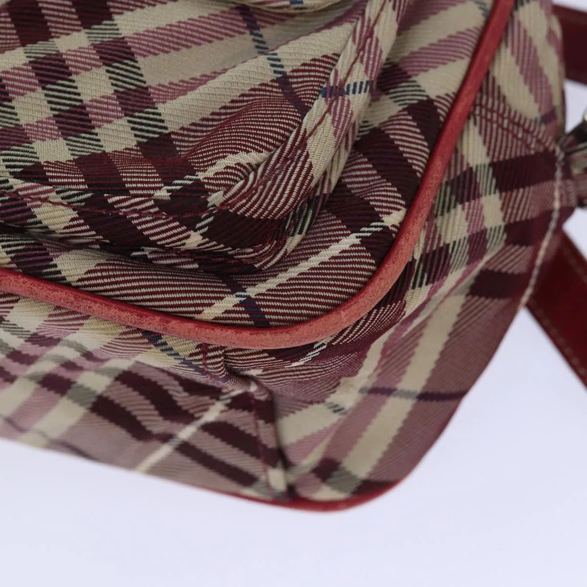 BURBERRY Nova Check Blue Label Shoulder Bag Red Silver  ti1923