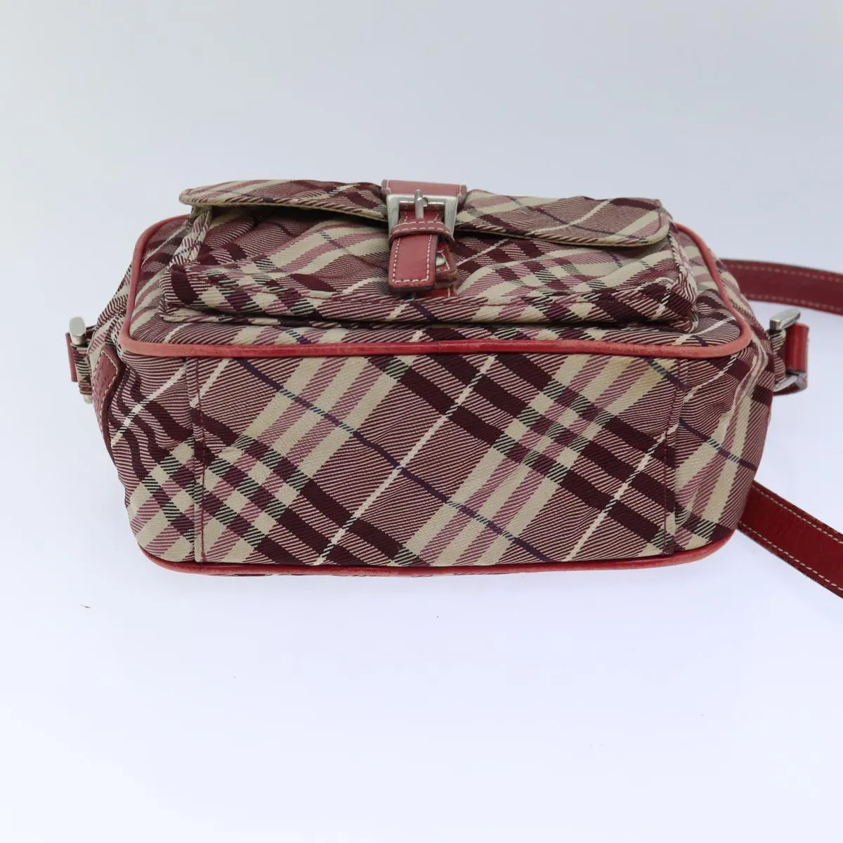 BURBERRY Nova Check Blue Label Shoulder Bag Red Silver  ti1923