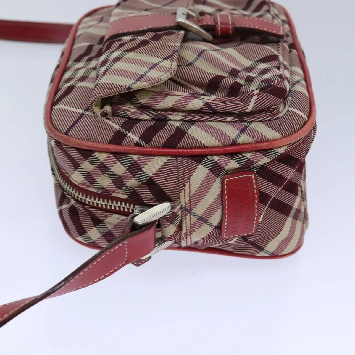 BURBERRY Nova Check Blue Label Shoulder Bag Red Silver  ti1923