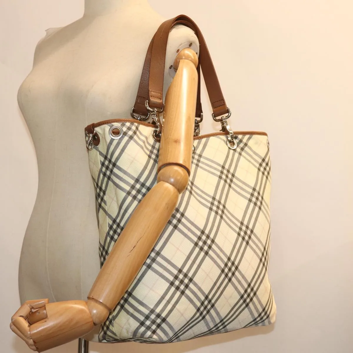 BURBERRY Nova Check Blue Label Tote Bag Canvas Reversible Beige  bs14692