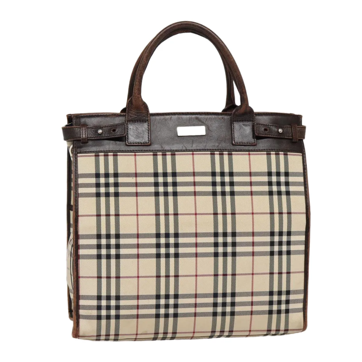 BURBERRY Nova Check Hand Bag Canvas Beige Silver  yk14284