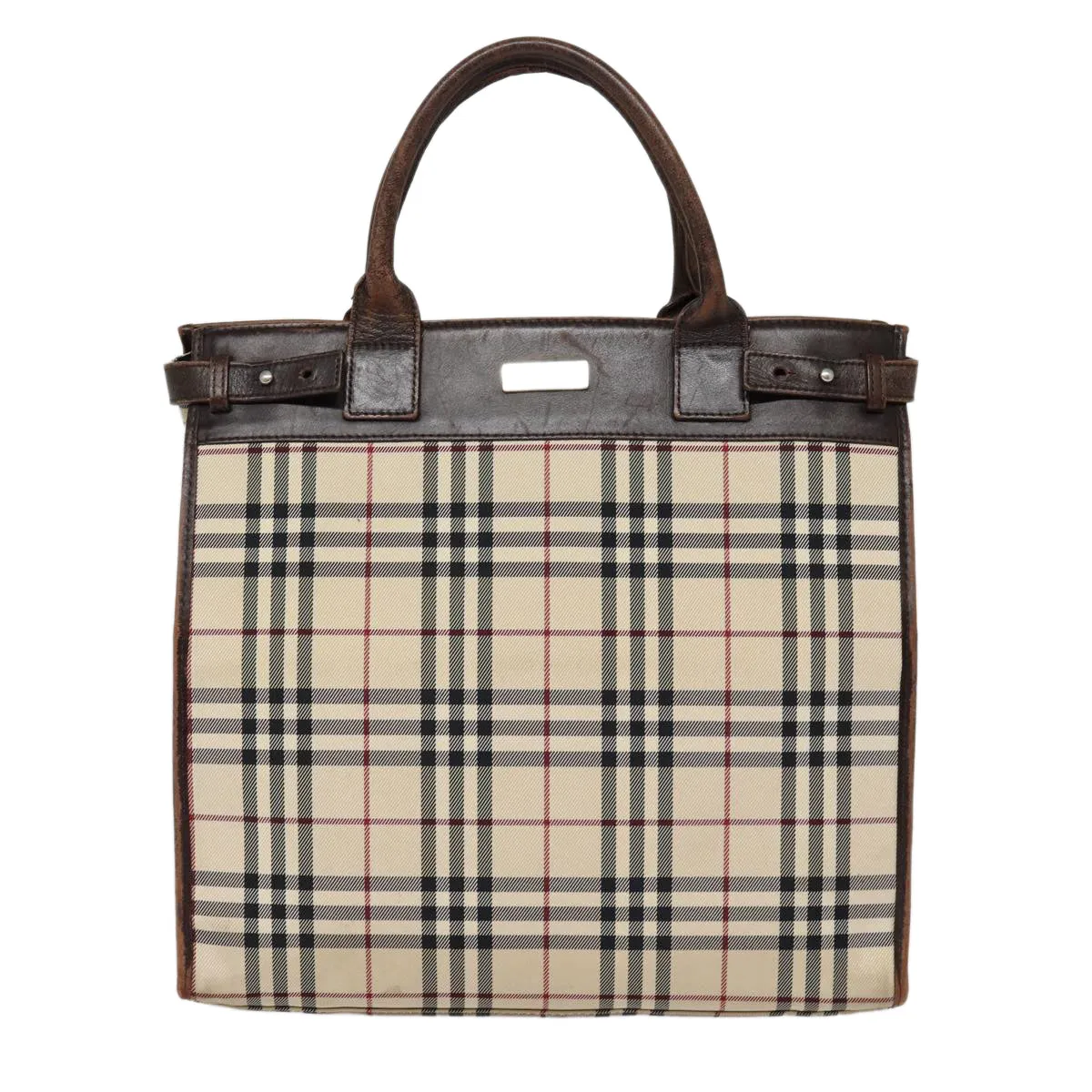 BURBERRY Nova Check Hand Bag Canvas Beige Silver  yk14284