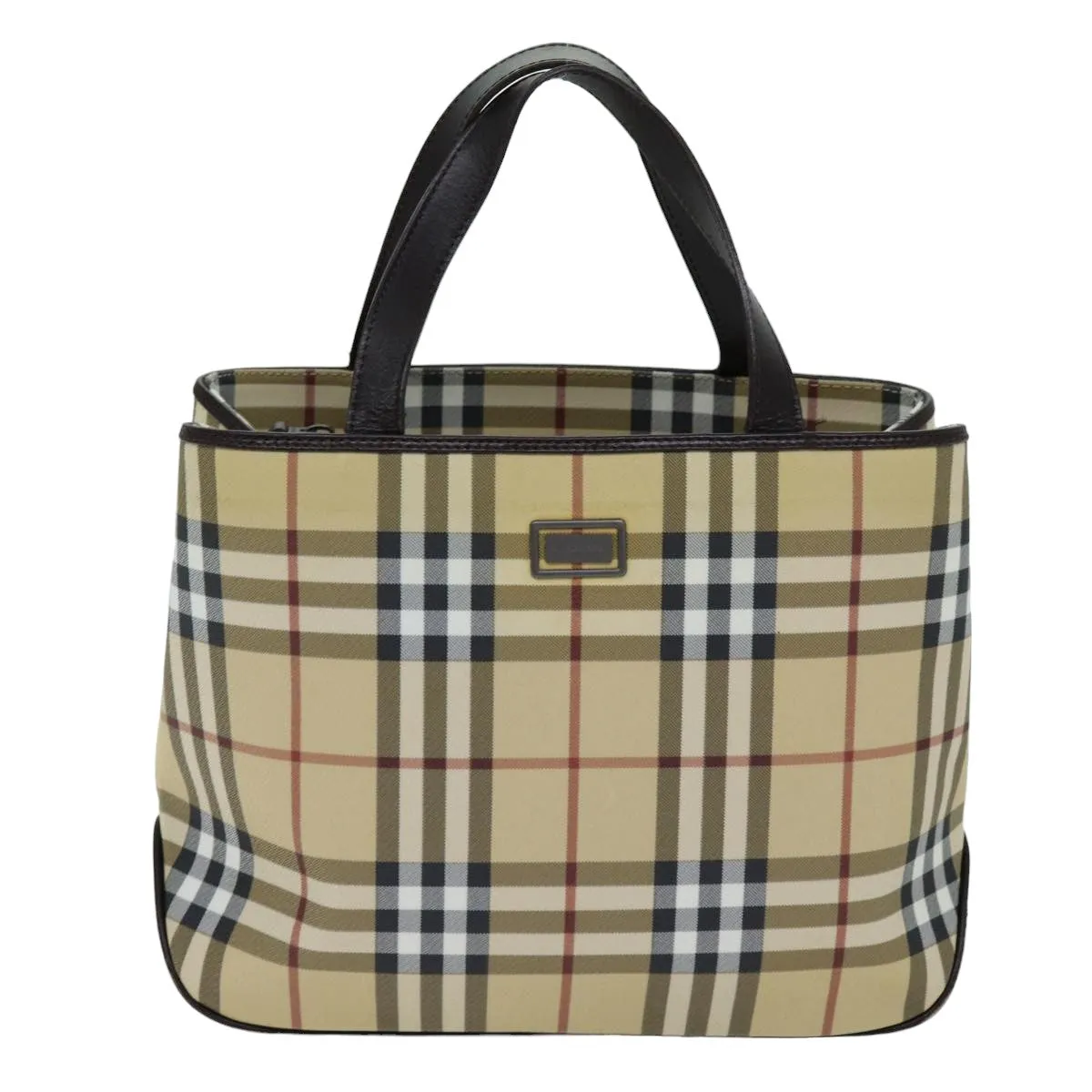 BURBERRY Nova Check Hand Bag PVC Leather Beige Dark Brown  ep4186