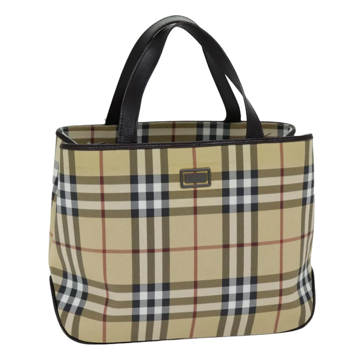 BURBERRY Nova Check Hand Bag PVC Leather Beige Dark Brown  ep4186