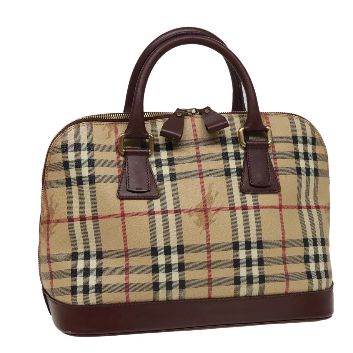 BURBERRY Nova Check Hand Bag PVC Leather Beige  yk13293