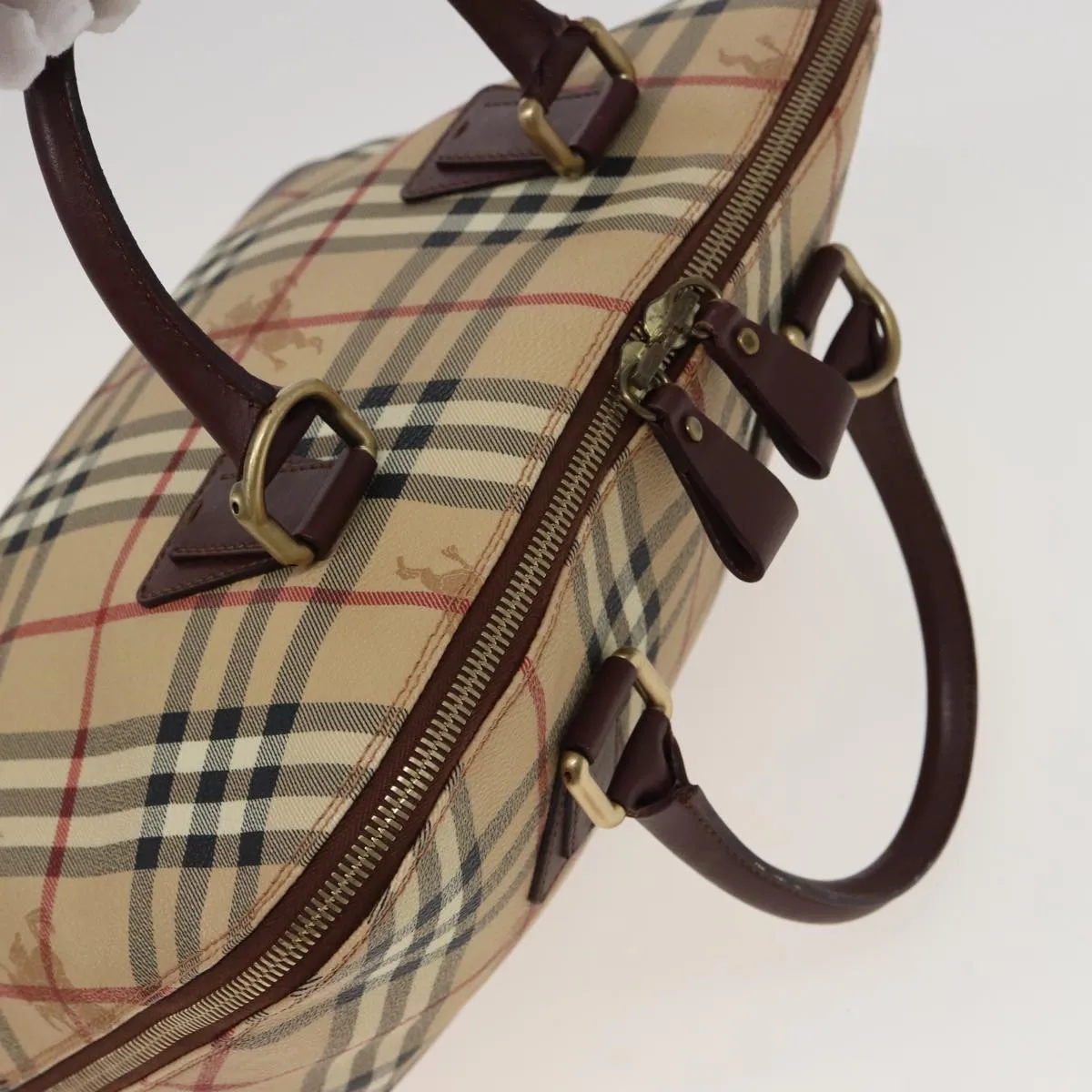 BURBERRY Nova Check Hand Bag PVC Leather Beige  yk13293