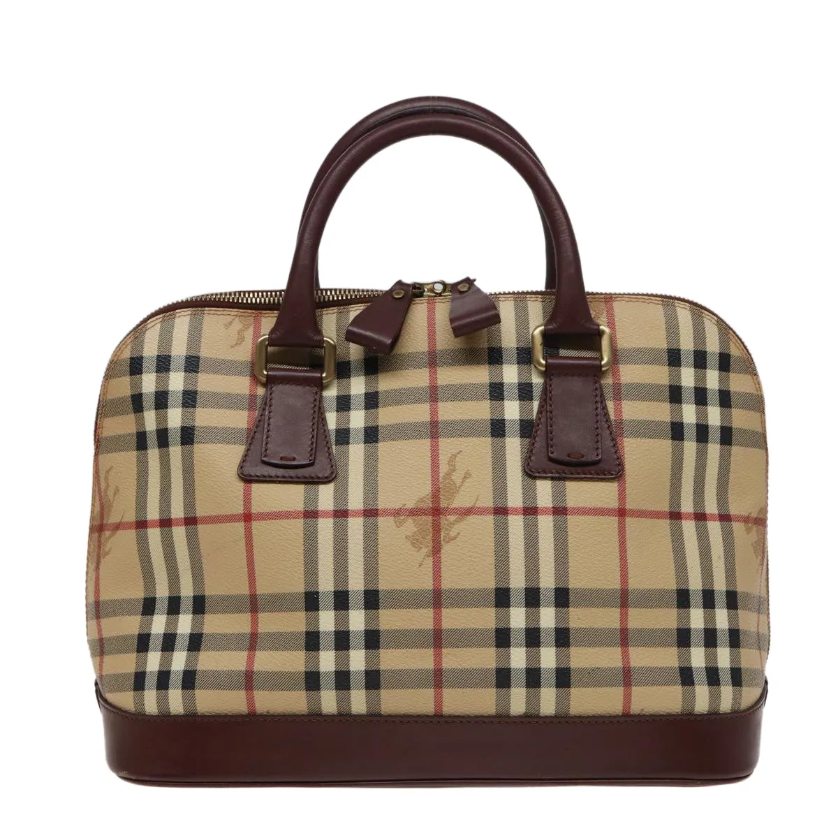 BURBERRY Nova Check Hand Bag PVC Leather Beige  yk13293