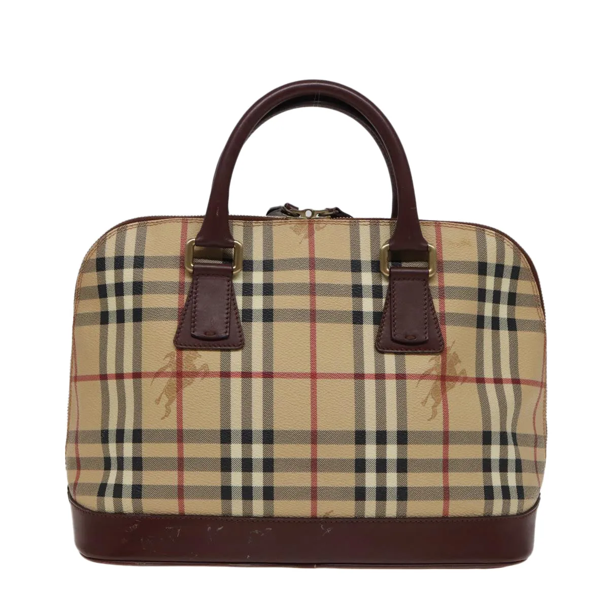 BURBERRY Nova Check Hand Bag PVC Leather Beige  yk13293