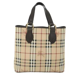 BURBERRY Nova Check Hand Bag PVC Leather Beige  yk8975