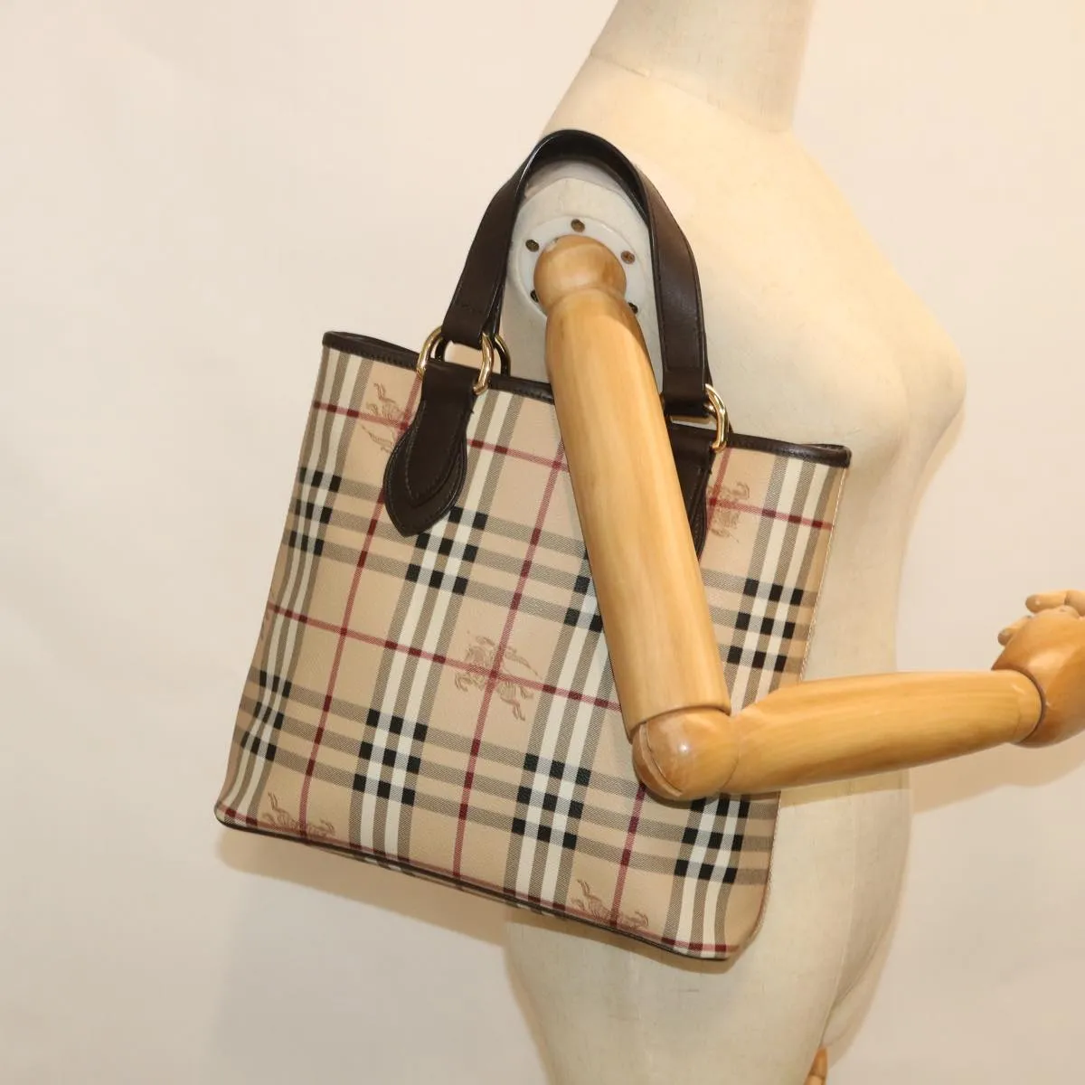 BURBERRY Nova Check Hand Bag PVC Leather Beige  yk8975