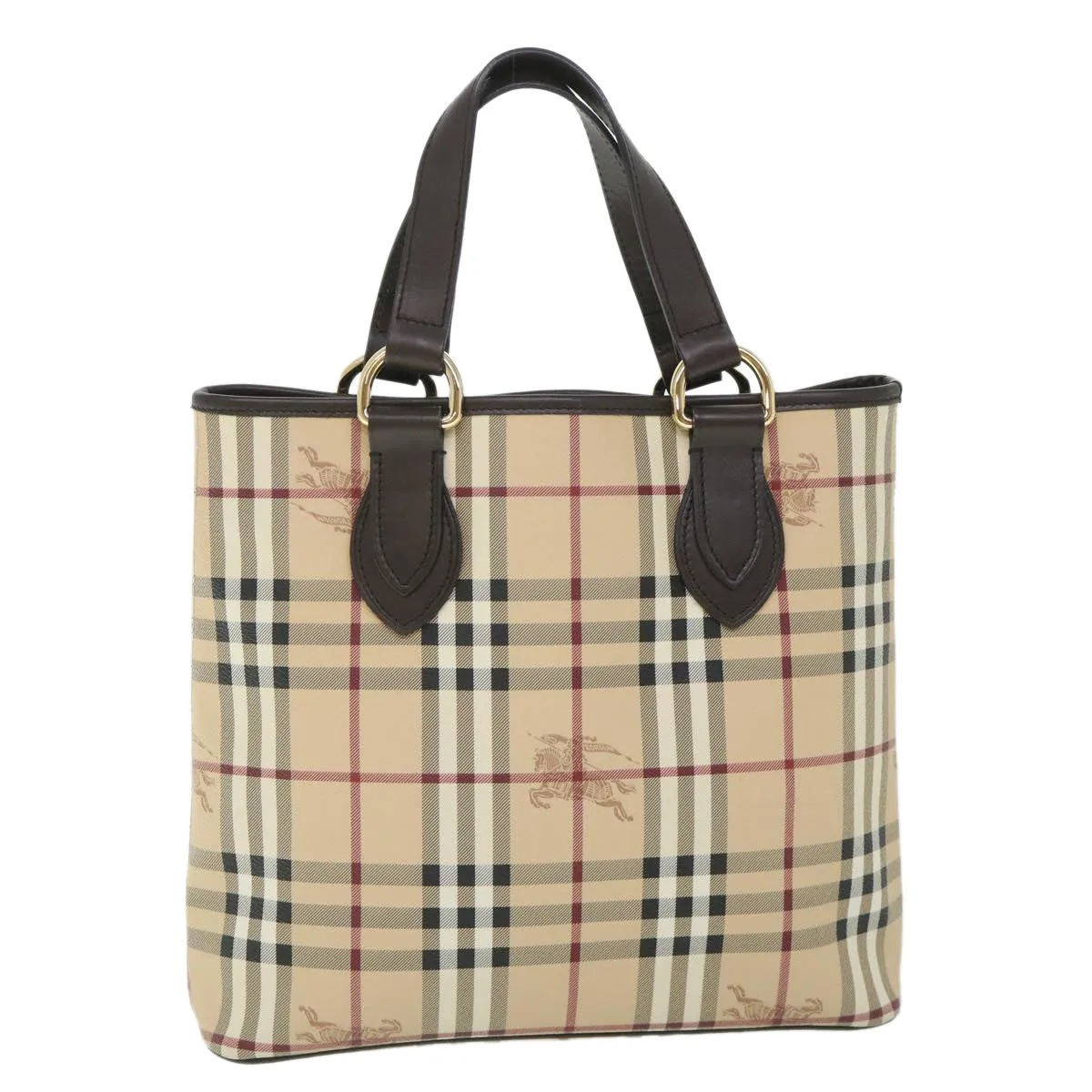 BURBERRY Nova Check Hand Bag PVC Leather Beige  yk8975